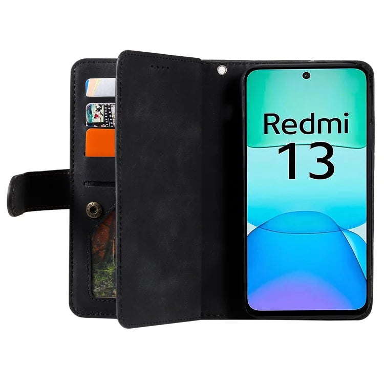 For Xiaomi Redmi 13 5G / 4G Case PU Leather Phone Cover with Zipper Wallet 9 Card Slots