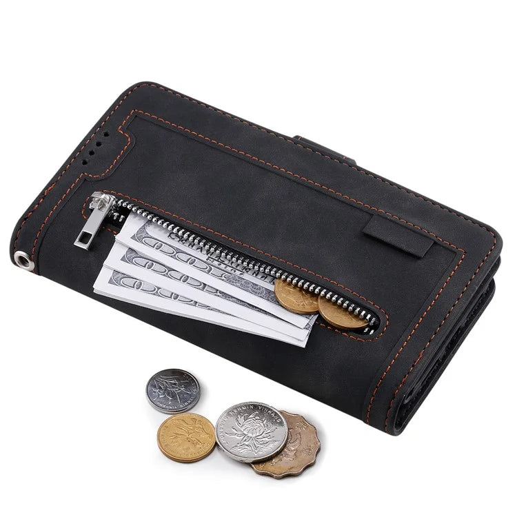 For Xiaomi Redmi 13 5G / 4G Case PU Leather Phone Cover with Zipper Wallet 9 Card Slots