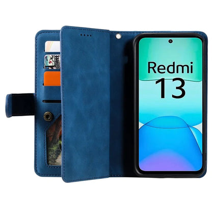 For Xiaomi Redmi 13 5G / 4G Case PU Leather Phone Cover with Zipper Wallet 9 Card Slots