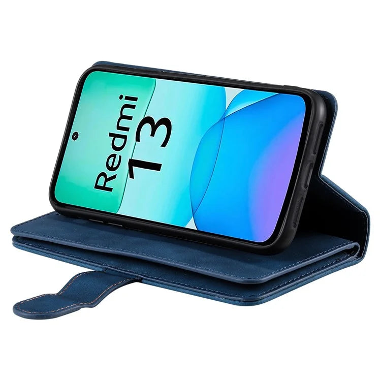 For Xiaomi Redmi 13 5G / 4G Case PU Leather Phone Cover with Zipper Wallet 9 Card Slots