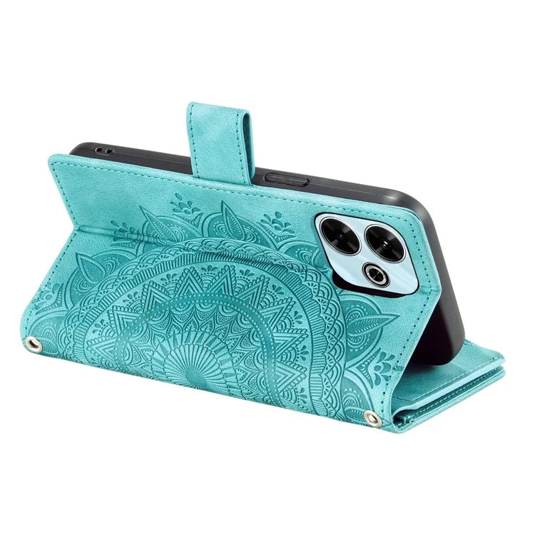 Style 006 For Xiaomi Redmi 13 5G / 4G Wallet Case PU Leather Phone Cover Mandala Flower Pattern