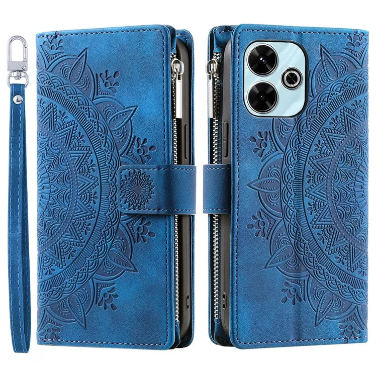 Style 006 For Xiaomi Redmi 13 5G / 4G Wallet Case PU Leather Phone Cover Mandala Flower Pattern