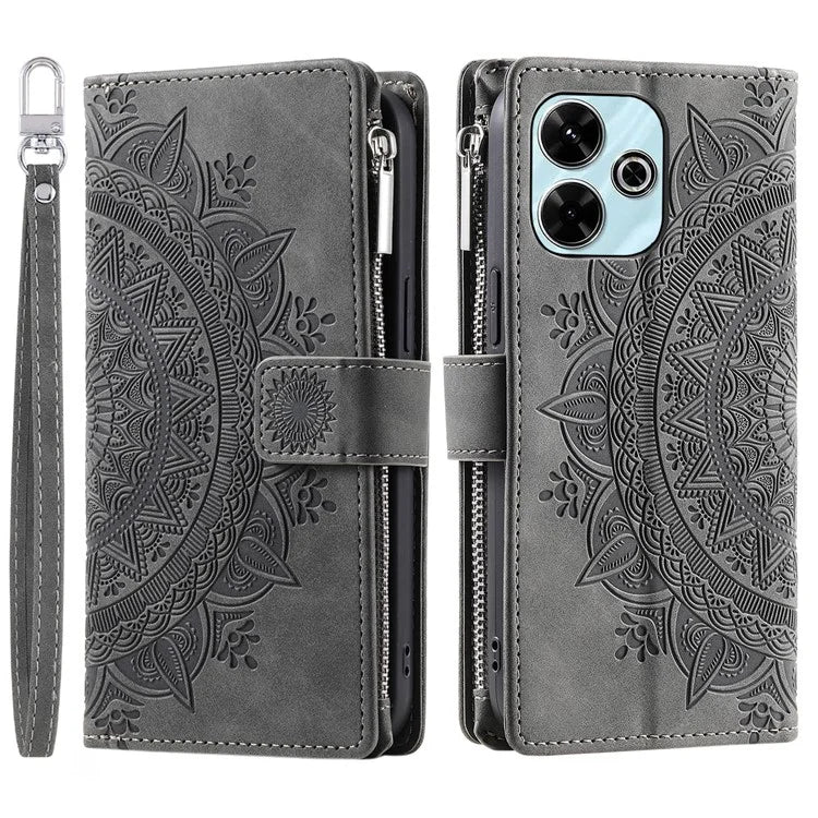 Style 006 For Xiaomi Redmi 13 5G / 4G Wallet Case PU Leather Phone Cover Mandala Flower Pattern