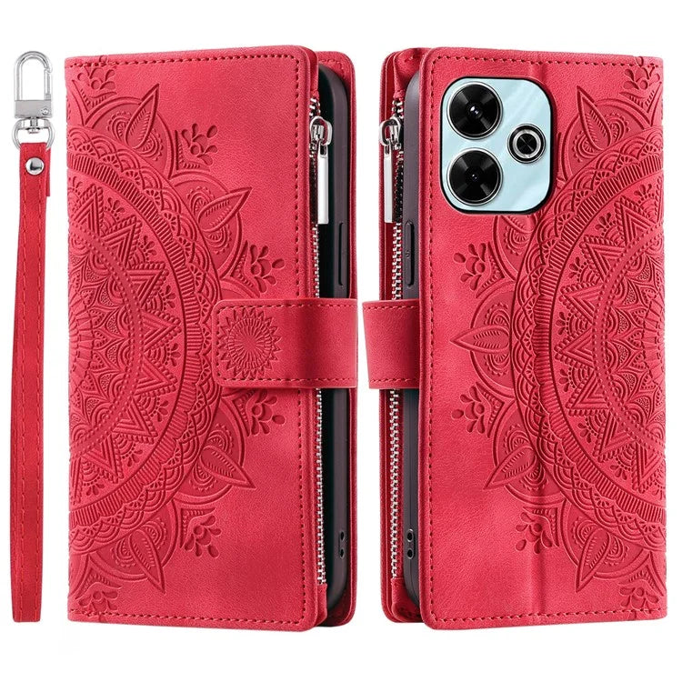 Style 006 For Xiaomi Redmi 13 5G / 4G Wallet Case PU Leather Phone Cover Mandala Flower Pattern