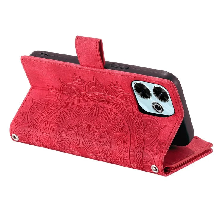 Style 006 For Xiaomi Redmi 13 5G / 4G Wallet Case PU Leather Phone Cover Mandala Flower Pattern