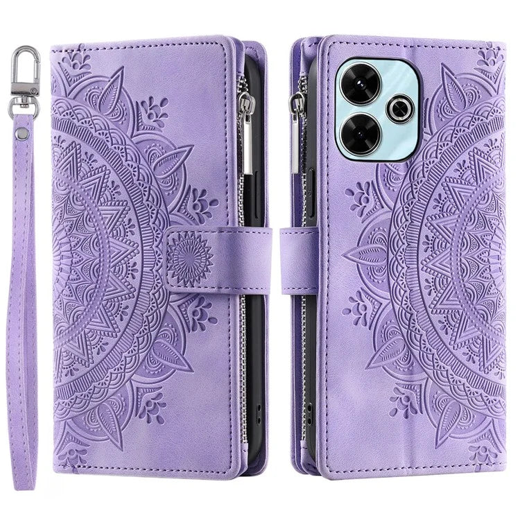 Style 006 For Xiaomi Redmi 13 5G / 4G Wallet Case PU Leather Phone Cover Mandala Flower Pattern