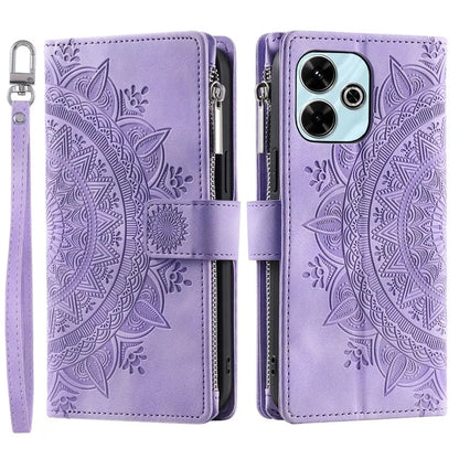 Style 006 For Xiaomi Redmi 13 5G / 4G Wallet Case PU Leather Phone Cover Mandala Flower Pattern