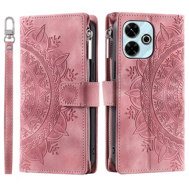 Style 006 For Xiaomi Redmi 13 5G / 4G Wallet Case PU Leather Phone Cover Mandala Flower Pattern