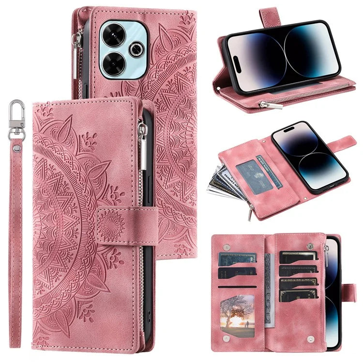 Style 006 For Xiaomi Redmi 13 5G / 4G Wallet Case PU Leather Phone Cover Mandala Flower Pattern