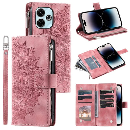 Style 006 For Xiaomi Redmi 13 5G / 4G Wallet Case PU Leather Phone Cover Mandala Flower Pattern