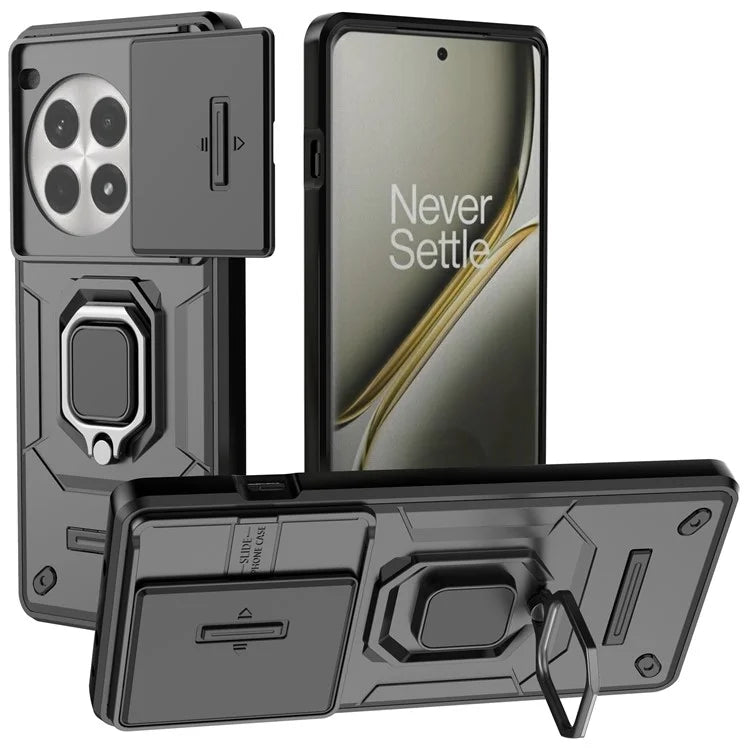 For OnePlus Ace 3 Pro 5G Case PC+TPU Ring Kickstand Phone Protector with Lens Cover
