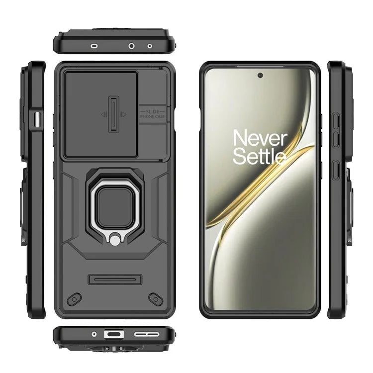 For OnePlus Ace 3 Pro 5G Case PC+TPU Ring Kickstand Phone Protector with Lens Cover
