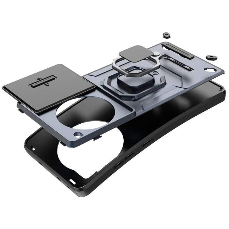 For OnePlus Ace 3 Pro 5G Case PC+TPU Ring Kickstand Phone Protector with Lens Cover