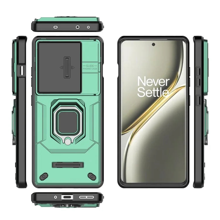 For OnePlus Ace 3 Pro 5G Case PC+TPU Ring Kickstand Phone Protector with Lens Cover