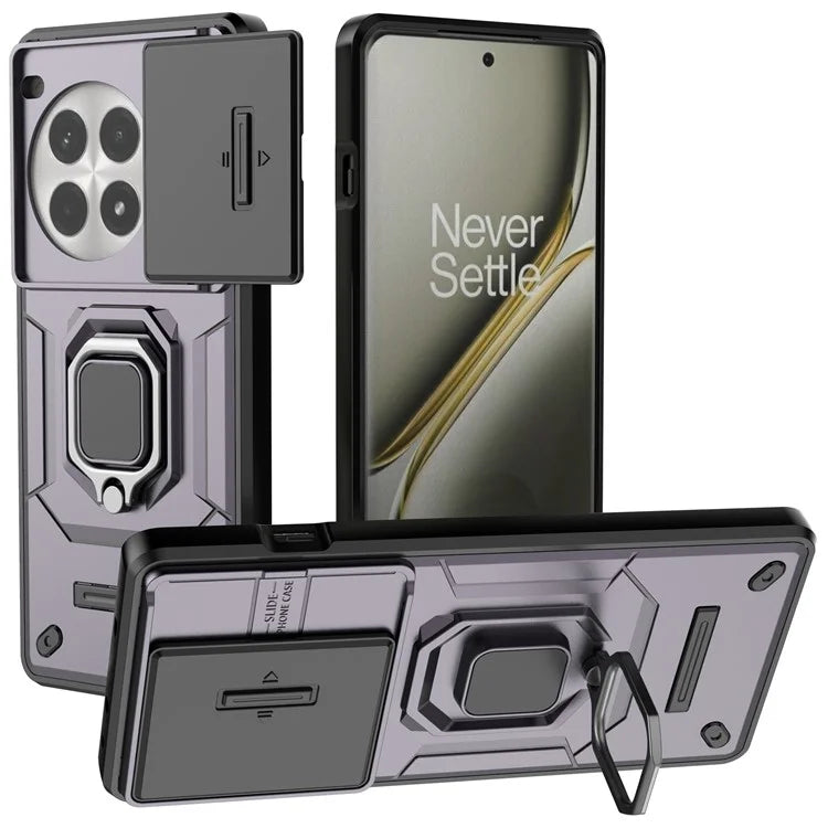For OnePlus Ace 3 Pro 5G Case PC+TPU Ring Kickstand Phone Protector with Lens Cover