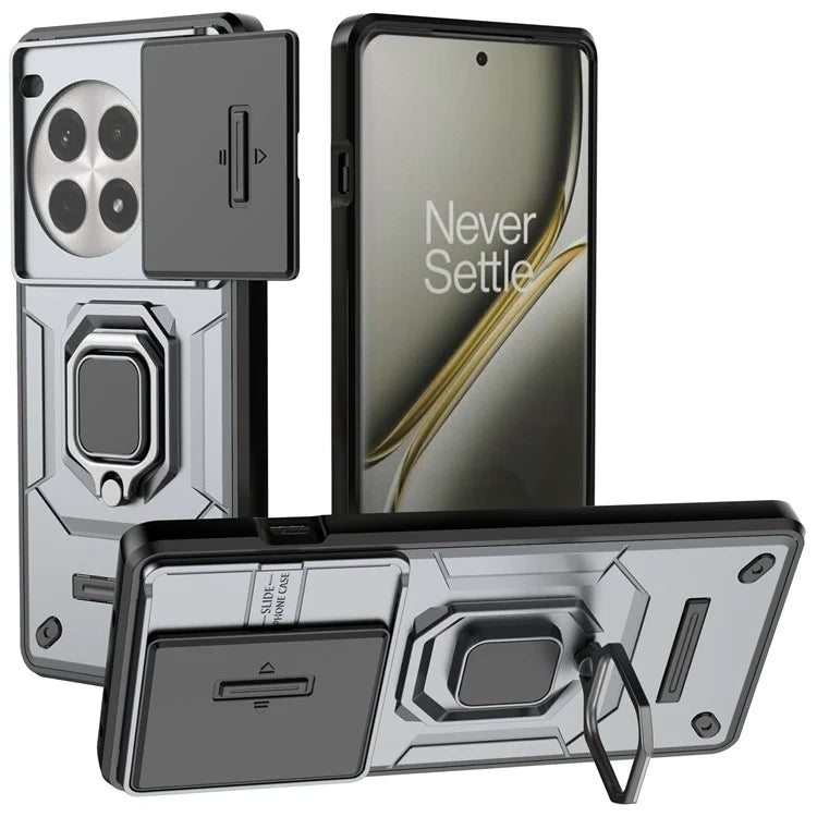 For OnePlus Ace 3 Pro 5G Case PC+TPU Ring Kickstand Phone Protector with Lens Cover