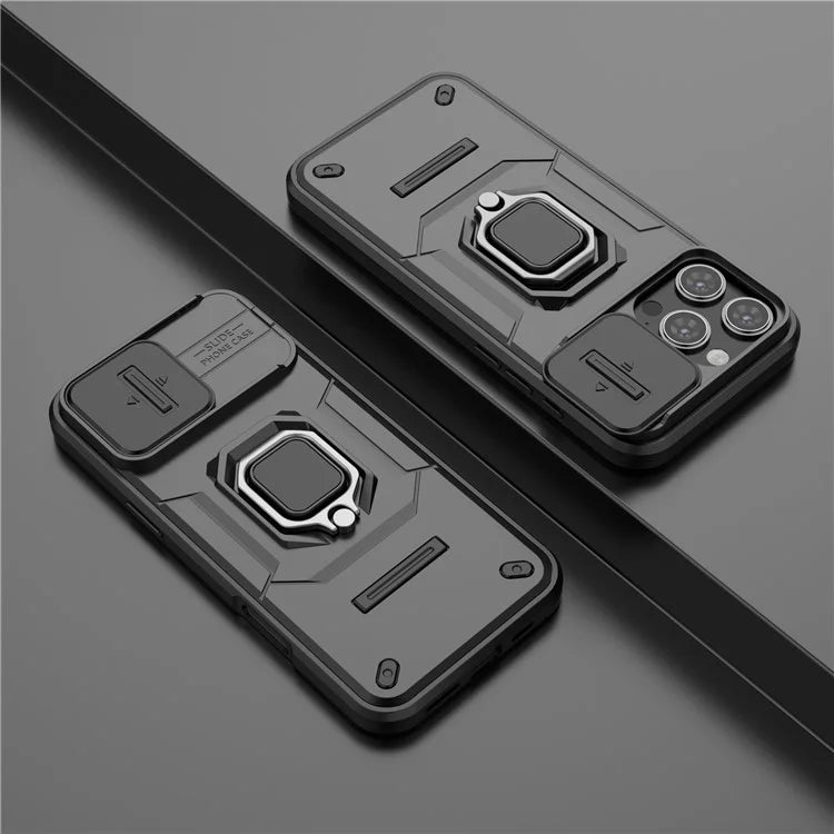 For iPhone 16 Pro Max Case Ring Kickstand Camshield PC+TPU Phone Cover