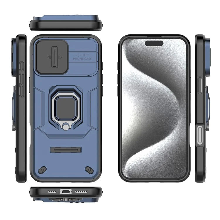 For iPhone 16 Pro Max Case Ring Kickstand Camshield PC+TPU Phone Cover