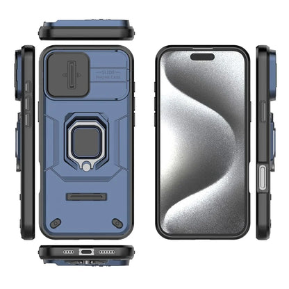 For iPhone 16 Pro Max Case Ring Kickstand Camshield PC+TPU Phone Cover