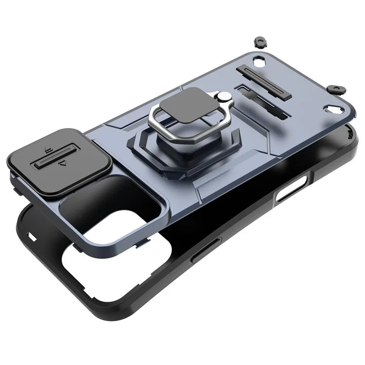 For iPhone 16 Pro Max Case Ring Kickstand Camshield PC+TPU Phone Cover