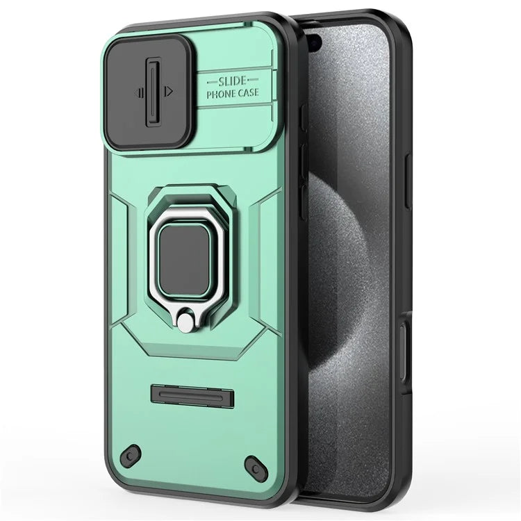 For iPhone 16 Pro Max Case Ring Kickstand Camshield PC+TPU Phone Cover