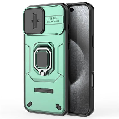 For iPhone 16 Pro Max Case Ring Kickstand Camshield PC+TPU Phone Cover