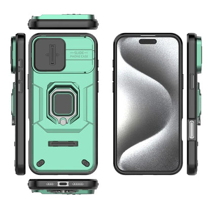 For iPhone 16 Pro Max Case Ring Kickstand Camshield PC+TPU Phone Cover