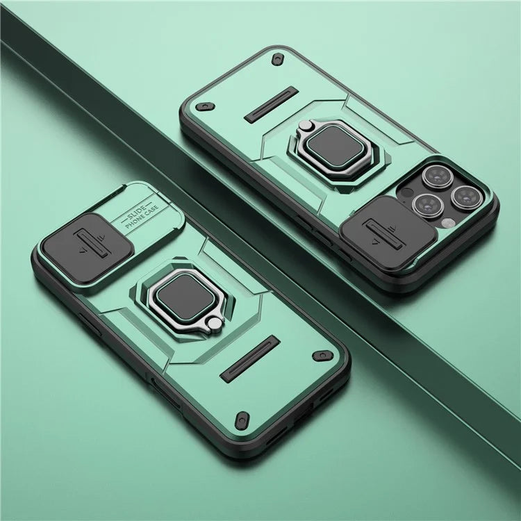 For iPhone 16 Pro Max Case Ring Kickstand Camshield PC+TPU Phone Cover