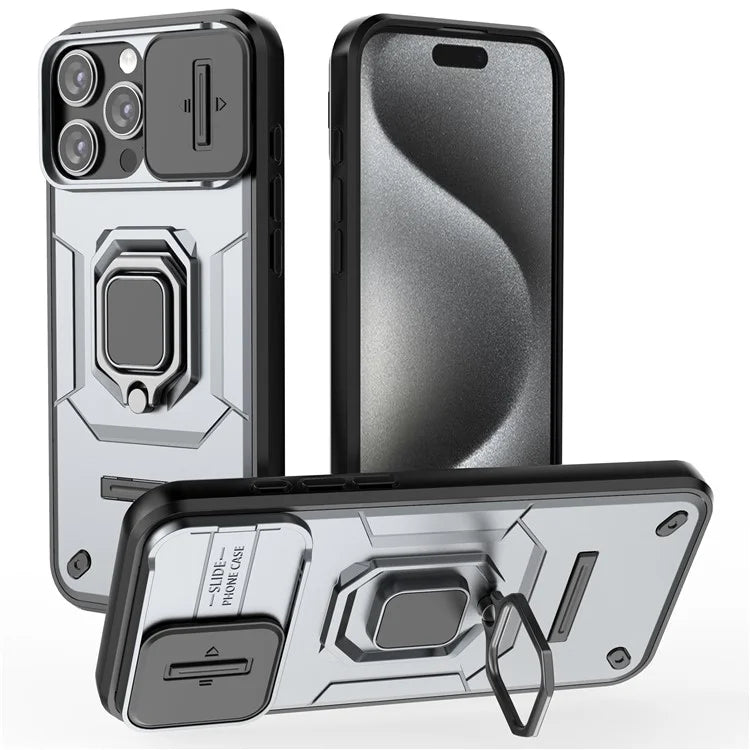 For iPhone 16 Pro Max Case Ring Kickstand Camshield PC+TPU Phone Cover