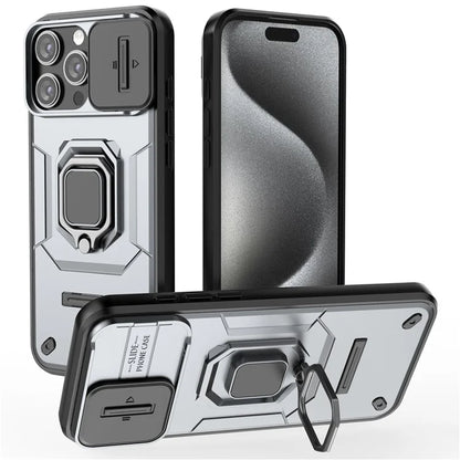 For iPhone 16 Pro Max Case Ring Kickstand Camshield PC+TPU Phone Cover