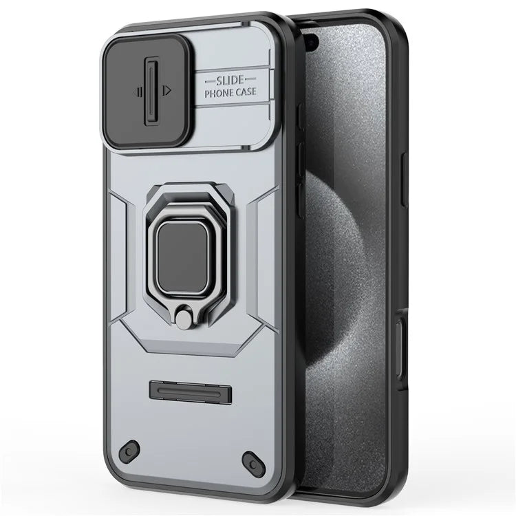 For iPhone 16 Pro Max Case Ring Kickstand Camshield PC+TPU Phone Cover