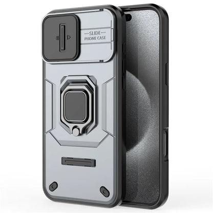 For iPhone 16 Pro Max Case Ring Kickstand Camshield PC+TPU Phone Cover