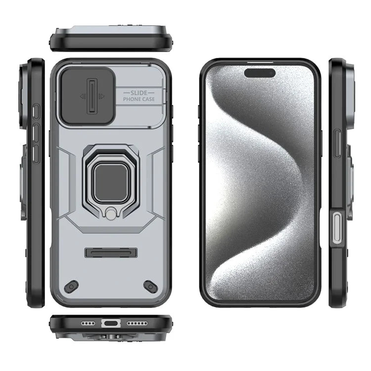 For iPhone 16 Pro Max Case Ring Kickstand Camshield PC+TPU Phone Cover