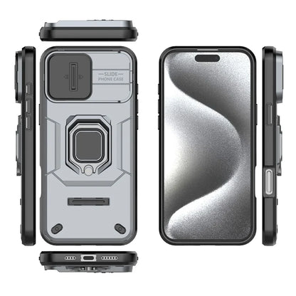 For iPhone 16 Pro Max Case Ring Kickstand Camshield PC+TPU Phone Cover