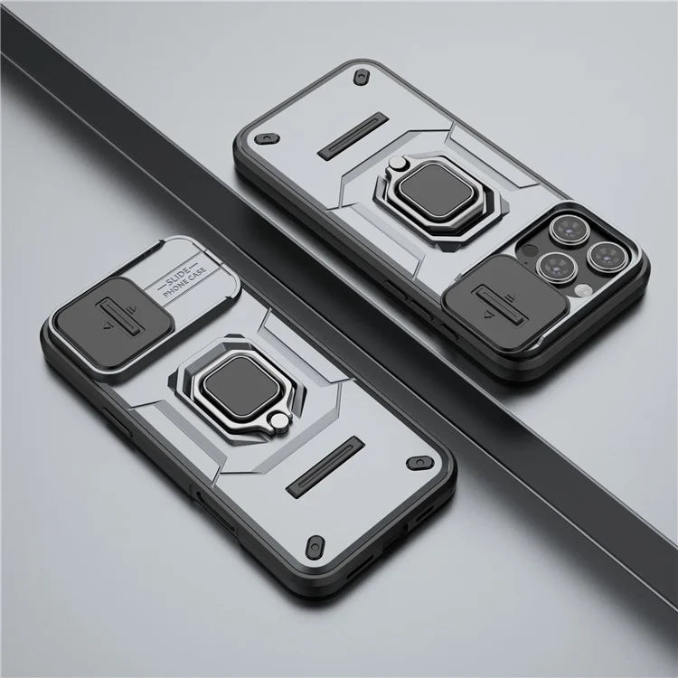 For iPhone 16 Pro Max Case Ring Kickstand Camshield PC+TPU Phone Cover