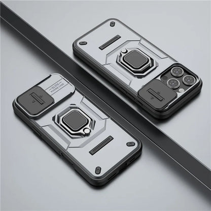 For iPhone 16 Pro Max Case Ring Kickstand Camshield PC+TPU Phone Cover