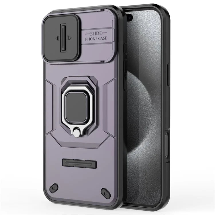 For iPhone 16 Pro Max Case Ring Kickstand Camshield PC+TPU Phone Cover