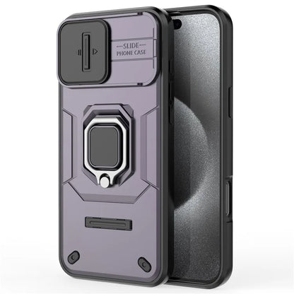 For iPhone 16 Pro Max Case Ring Kickstand Camshield PC+TPU Phone Cover