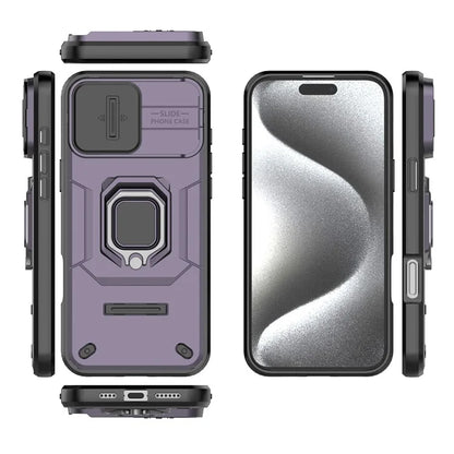 For iPhone 16 Pro Max Case Ring Kickstand Camshield PC+TPU Phone Cover