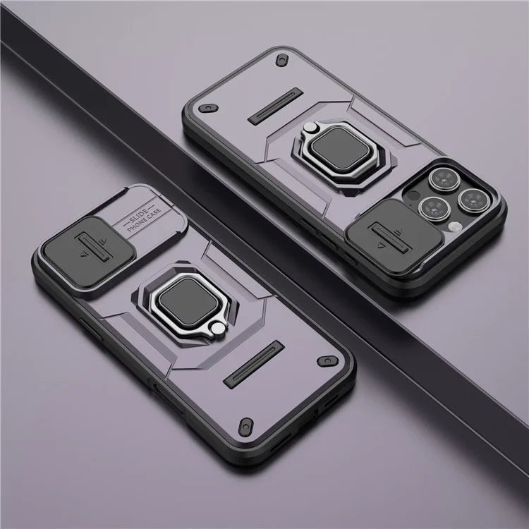 For iPhone 16 Pro Max Case Ring Kickstand Camshield PC+TPU Phone Cover