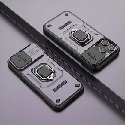 For iPhone 16 Pro Max Case Ring Kickstand Camshield PC+TPU Phone Cover