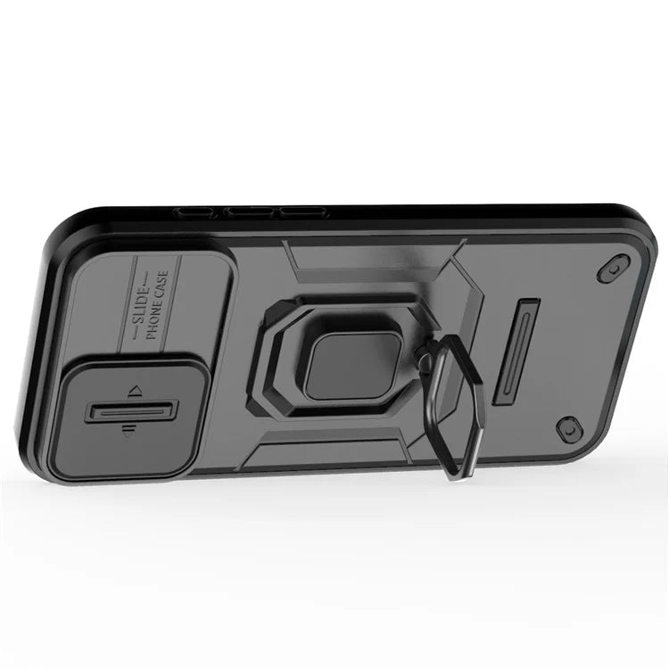 For iPhone 16 Plus Case PC+TPU Camshield Phone Cover with Ring Holder Kickstand