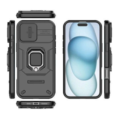 For iPhone 16 Plus Case PC+TPU Camshield Phone Cover with Ring Holder Kickstand