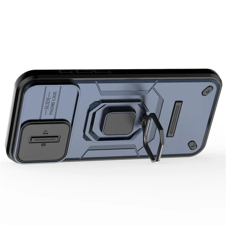 For iPhone 16 Plus Case PC+TPU Camshield Phone Cover with Ring Holder Kickstand