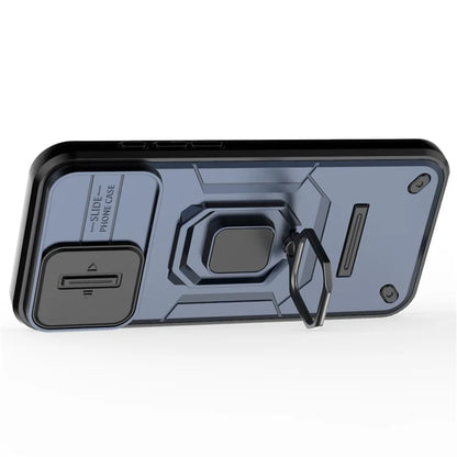 For iPhone 16 Plus Case PC+TPU Camshield Phone Cover with Ring Holder Kickstand