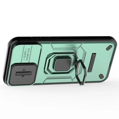 For iPhone 16 Plus Case PC+TPU Camshield Phone Cover with Ring Holder Kickstand