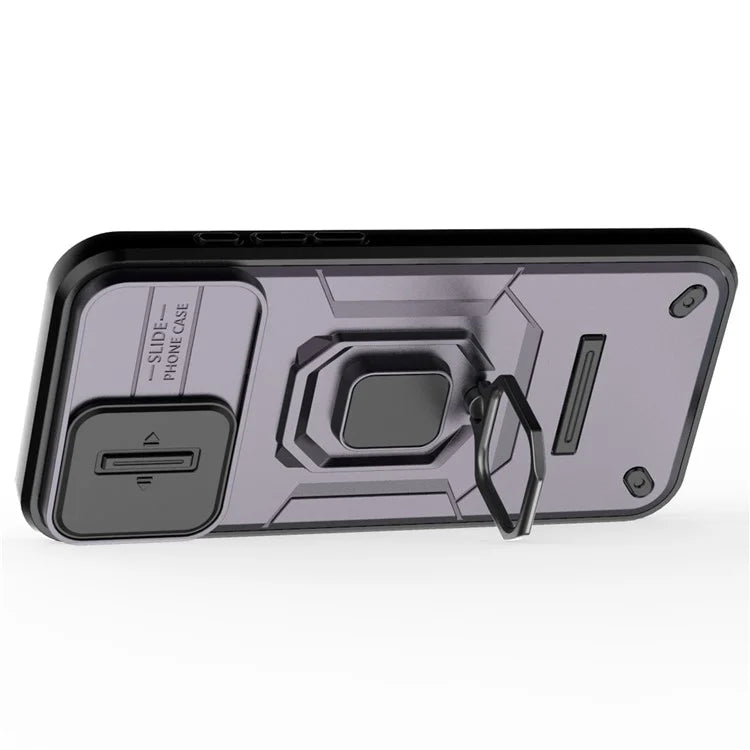 For iPhone 16 Plus Case PC+TPU Camshield Phone Cover with Ring Holder Kickstand