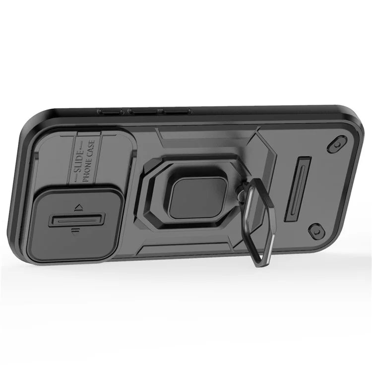For iPhone 16 Case Ring Kickstand PC+TPU Phone Cover with Lens Shield