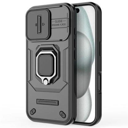 For iPhone 16 Case Ring Kickstand PC+TPU Phone Cover with Lens Shield