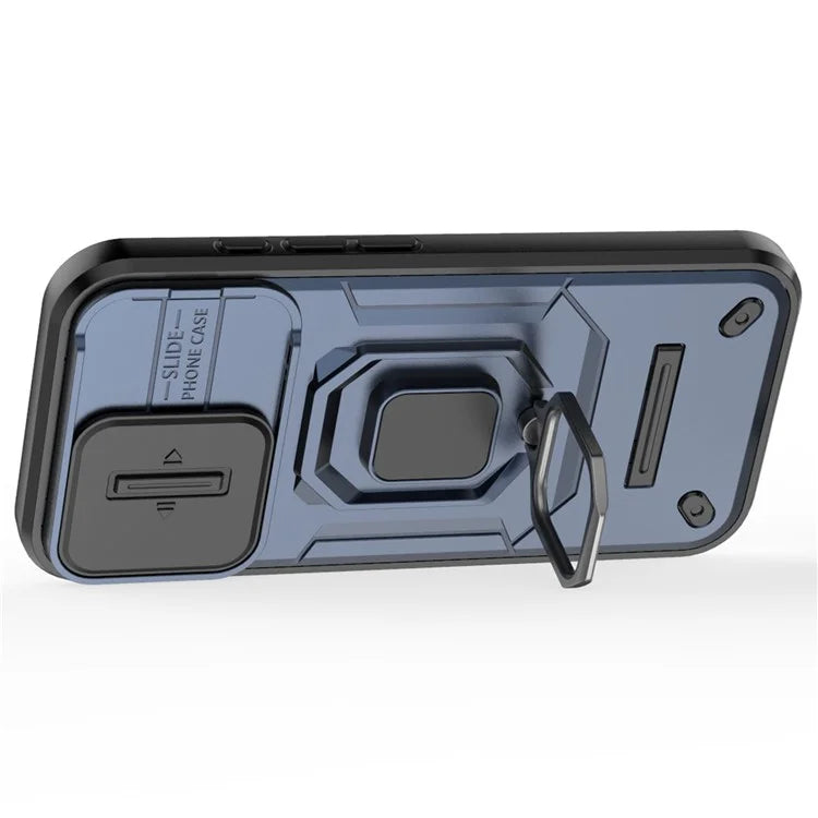 For iPhone 16 Case Ring Kickstand PC+TPU Phone Cover with Lens Shield
